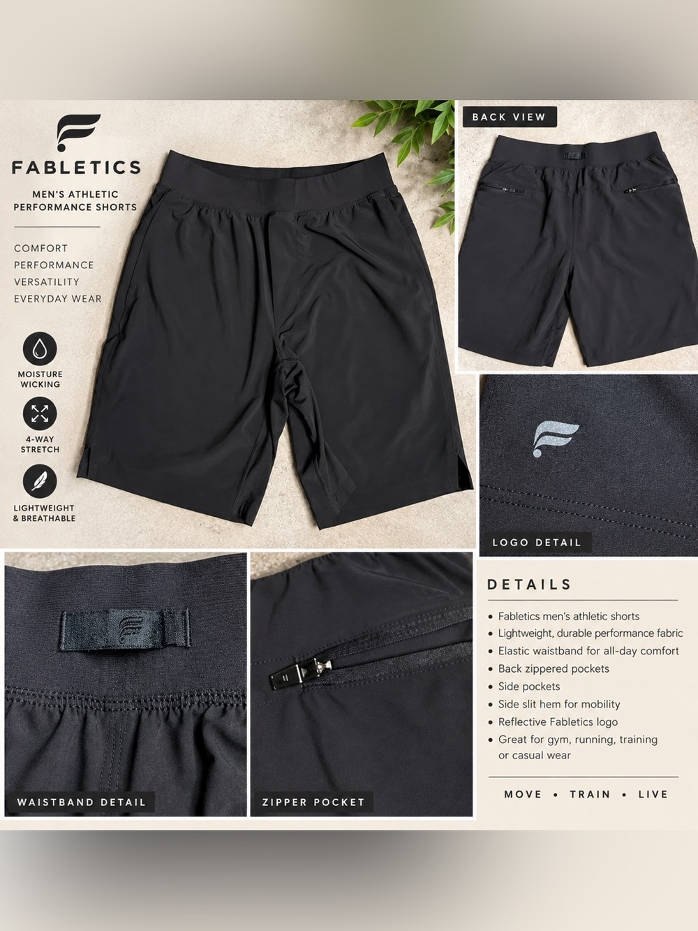 Fabletics Men’s Black Athletic Training Shorts